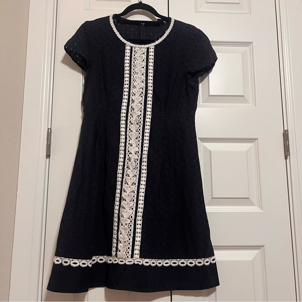 Nanette Lepore Deep Navy Blue and White Eyelet Textured Dress